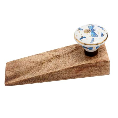 Blue Golden Firefly glowworm Pattern Flat Ceramic Wooden Door Stopper